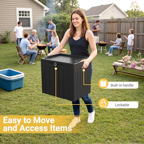 Outdoor Storage Box 31 Gallon Storage Box with Lid for Patio Furniture (31 Gallon / Dark Black)