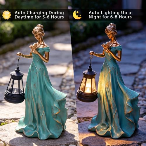 Solar Garden Statue Outdoor (Girl in Green Gown)