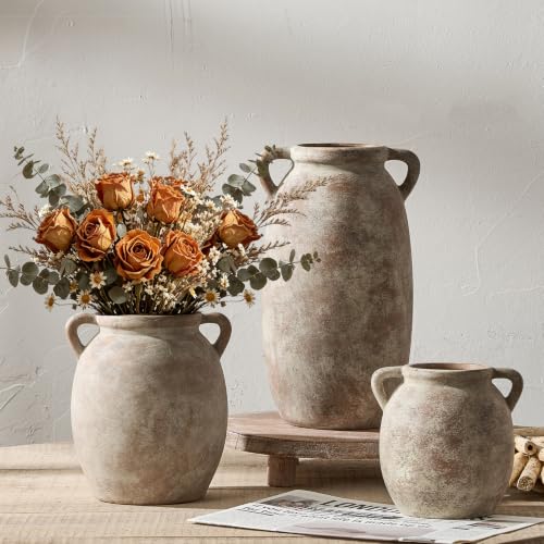 Ceramic Flower Small Vase 6 inch Farmhouse Rustic Vase Decorative Pottery Terracotta Vases for Home Decor Table Mantle Fireplace Living Room Bathroom Wedding Centerpiece (S-terracotta)