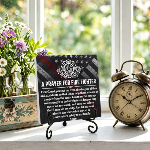 Firefighters Gift for Men Home Office Book Shelf Table Decor 6.3x6.3 In 02 (Multicolor 1722 / Wooden sign with iron frame（6.3 x 6.3 inches）)