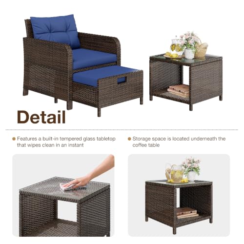 5 Piece Patio Furniture Set (Brown-blue / 5PC)