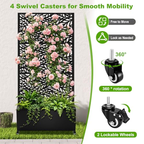 Metal Planter Box with Trellis (Black Leaf-shaped / 72"x35"x16")