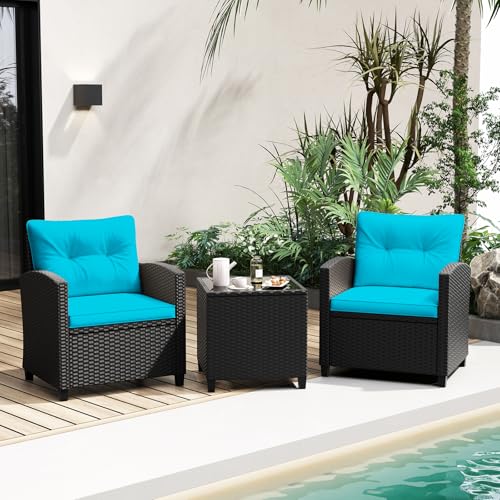 3 Piece Patio Furniture (Black-turquoise)