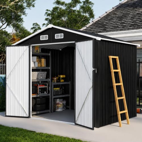 6' x 8' Storage Shed Outdoor Steel Black (Black / 8'x6'w)