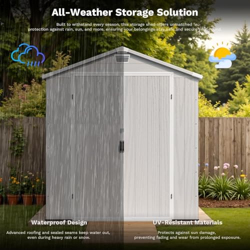 6X6 FT Plastic Outdoor Storage Shed with Floor (Light Gray / 6x6)