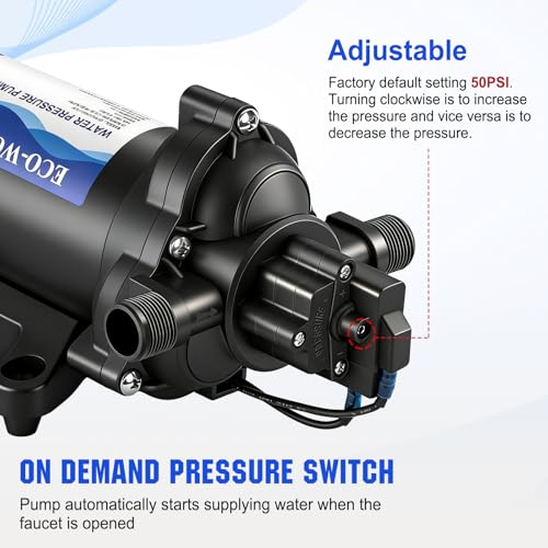 33 Series Industrial Water Pressure Pump 110V AC 4.0GPM 50PSI RV Fresh Water Diaphragm Pump include Garden Hose Adapters for Irrigation Marine Boat Sprinkler Faucet