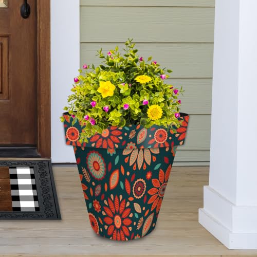 Everyday Planter 14" x 15" x 15" Orange and Teal Floral Large Planter (Org Teal Flor / Large)
