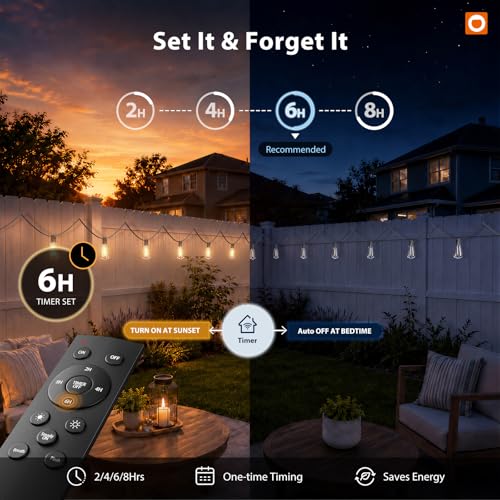 200(50FT*4) Outdoor String Lights with Remote LED Edison Waterproof (Black-Remote / 200FT (45 Sockets))