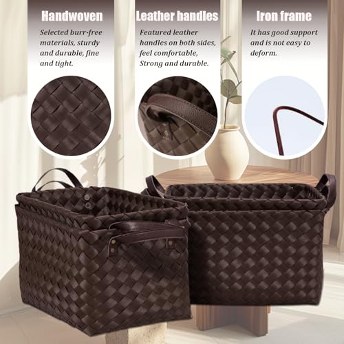 Handwoven Clothes Basket Laundry Hampers Large Wicker Storage Baskets for Shelves Blankets Closet Storage Bins Car Bedroom Bathroom Organizers and Storage Bath