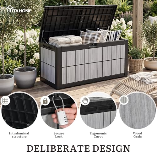 134 Gallon Outdoor Deck box w (Wood-Grain Deck Box / 134 Gallon / Wood-Grain Gray)