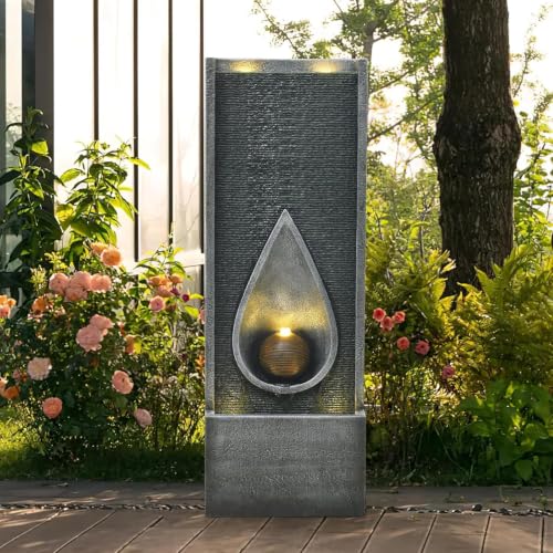 53'' Outdoor Garden Water Fountain with Lights (Gray)