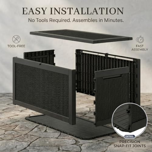 320 Gallon Outdoor Storage Box Resin Deck Box All Weather Waterproof Large Lockable Storage Container Deck Box for Patio Cushions (Black / 320 GAL NEW)