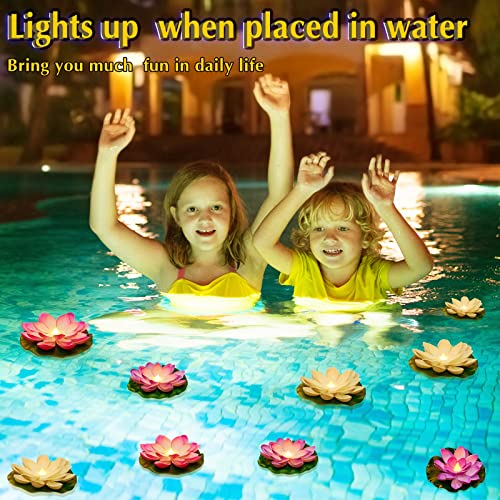 9 Pcs 3.94 5.91 in Floating Lotus Lights with Battery (3.94/ 5.91 Inch / Pink, White, Purple)