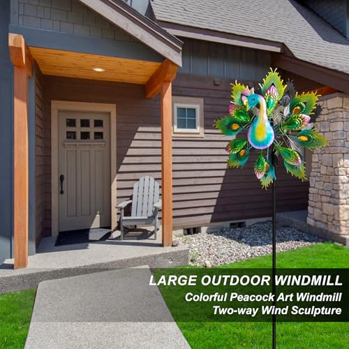 Outdoor Peacock Wind Spinners Featuring Glittering Gem Decor (C-yellow Peacock)