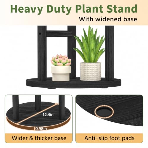 Wood Small Plant Stand Table Indoor Tall with Lights (Black with Light / 3 Tier)
