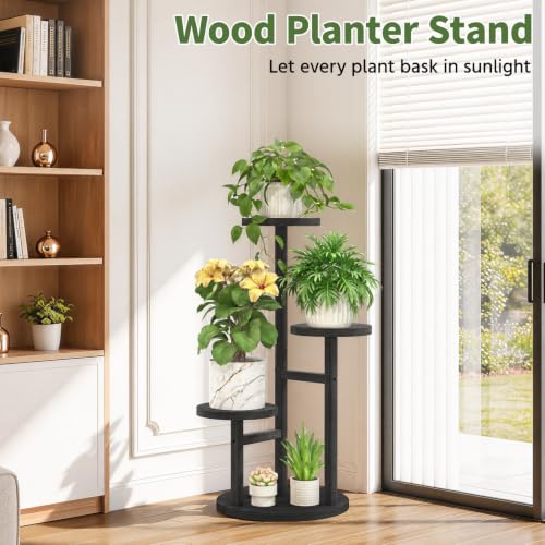 Wood Small Plant Stand Table Tall for Indoor Corner (Standard Black / 3 Tier)
