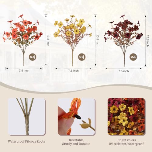 Artificial Fall Flowers Faux Mums (3 Fall Colors)