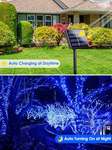 Solar Christmas Lights Outdoor 4 Pack 132FT 400LED Fairy String Lights Blue (Blue / 4 pack)