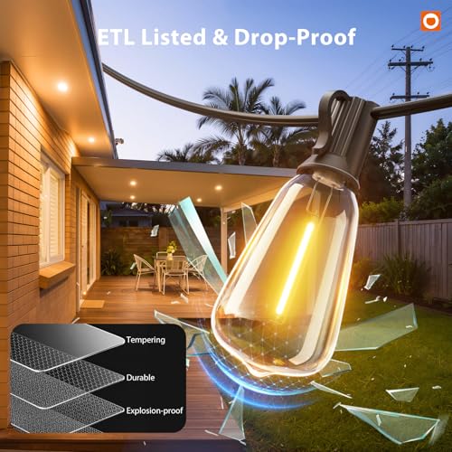 196(49FT*4) Outdoor String Lights with APP LED Edison Waterproof (Black-Smart / 196FT)