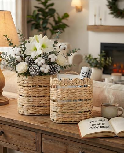 Handwoven Wall Hanging Basket for Front Door (Short Cylindrical)