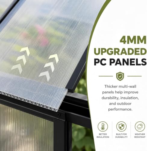 28x10x10 FT Polycarbonate Greenhouse with 6 Roof Vents (28x10x10 FT)