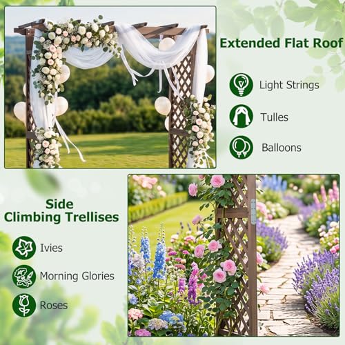 85" Wooden Garden Arch Trellis (60"W x 85"H / Dark Brown)