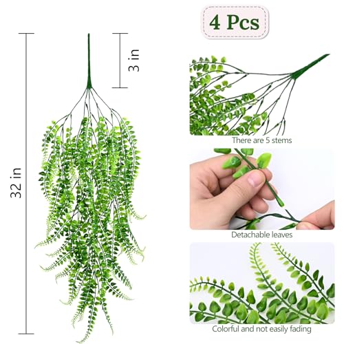 4Pcs Fake Ferns Fake Hanging Plants Artificial Ferns Vine Greenery (Ferns / 4Pcs Plants)