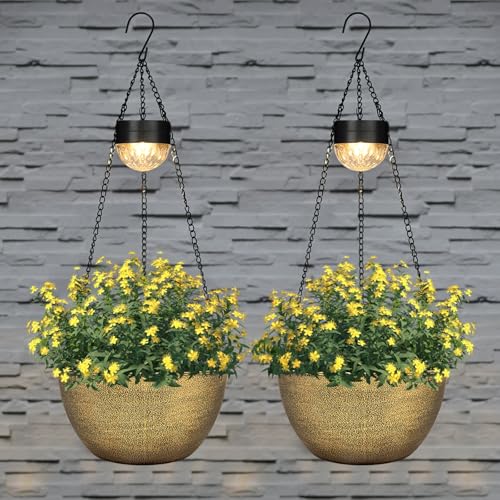 2 Packs Solar Hanging Basket Planters for Plants Outdoor (Copper)