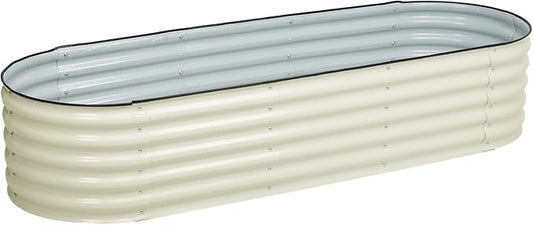 Aoodor 17" Tall Oval Galvanized Raised Garden Bed Kit, 6-in-1 Large Metal Outdoor Planter Box for Vegetables, Flowers, and Herbs, 7.5 x 2.3 x 1.5 Ft, Beige