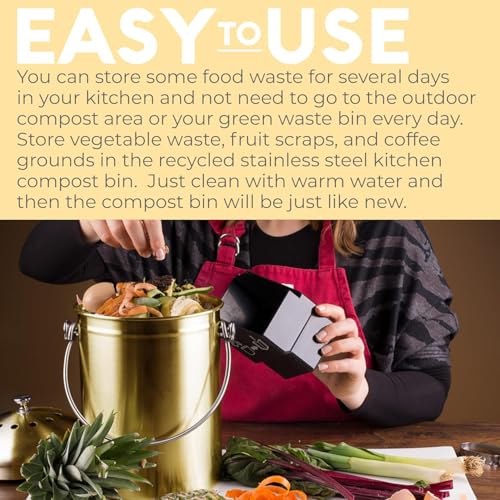 Kitchen Compost Bin for Kicthen Countertops (Gold)