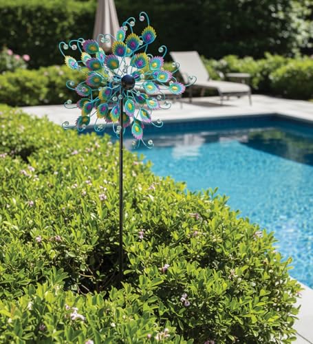 Wind Spinner Outdoor Metal Kinetic Yard Art with Stake (Peacock / Medium (70-79 Inch))
