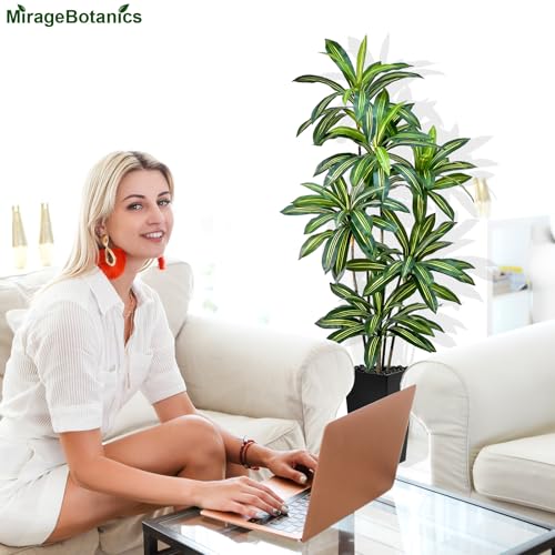 Artificial Dracaena Tree 5FT Tall Fake Plant with White Planter