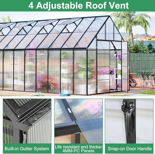 20x10x10 FT Polycarbonate Greenhouse for Outdoors w