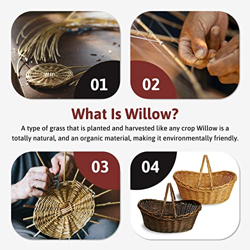 Medium Light Brown Hand Woven Wicker Basket for Storage with Handles