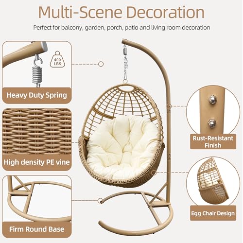 Hanging Egg Swing Chair with Stand (Light Brown)
