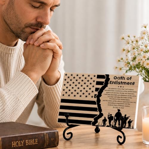 Oath Of Enlistment Wooden Plaque for Office Book Shelf Table Decor 01 (Multicolor 1745 / Wooden sign with iron frame（5.5 x 7.9 inches）)