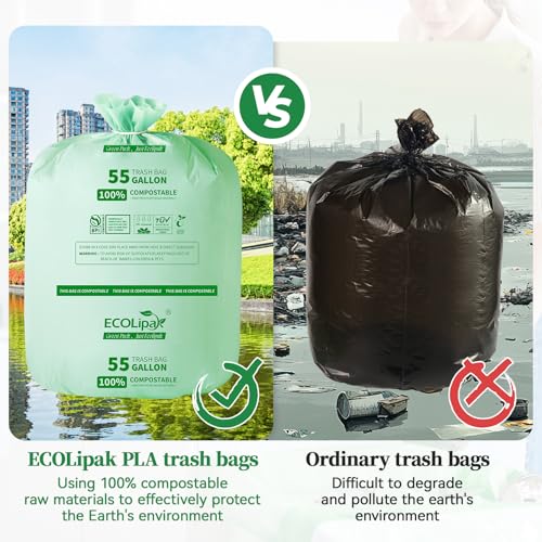 55 Gallon 12 Count Large Compostable Trash Garbage Bags for Lawn (55gallon-12count)