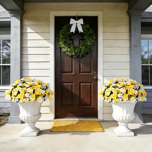 Artificial Hanging Flowers with Basket for Outdoor UV Resistant (A-yellow and White)