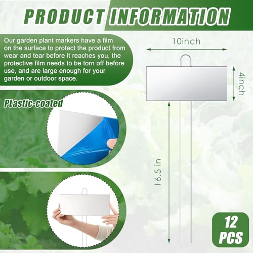 12 Pcs Large Plant Marker (10'' X 4'' with 16.5'' Stake / Silver)
