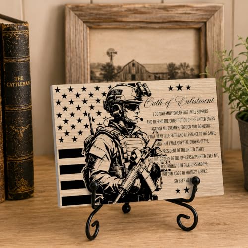 Oath Of Enlistment Wooden Plaque for Office Book Shelf Table Decor02 (Multicolor 1746 / Wooden sign with iron frame（5.5 x 7.9 inches）)