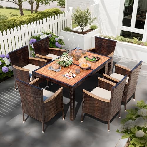 7 PCS Wicker Patio Dining Set (Brown / 7 Pieces)