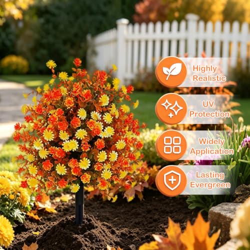 Set of 2 Fall Artificial Mums Ball Topiary Trees Outdoor (Fall)