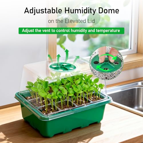 10 Pack Seed Starter Tray (Green / 12 Cell-10 Packs Elevated Cover)