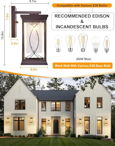Oil Rubbed Bronze Outdoor Sconce Dusk to Dawn Exterior Light Fixtures Wall Mount Porch Light Modern Outdoor Wall Light Aluminum with Crack (Oil Rubbed Bronze-L)