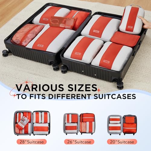 10 Set Compression Packing Cubes for Travel Essentials (Orange)