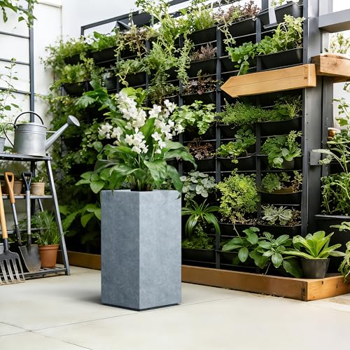 Large Column Square Blue Gray Concrete Planter 27.6" H (Slate Gray / 27.6" H)