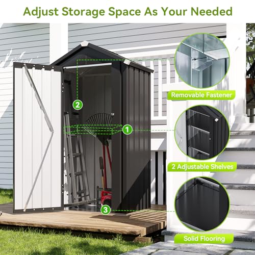 Vertical Outdoor Storage Cabinet 2.5’x2’ with Floor & Shelves Black (Black / 2.5'x2')