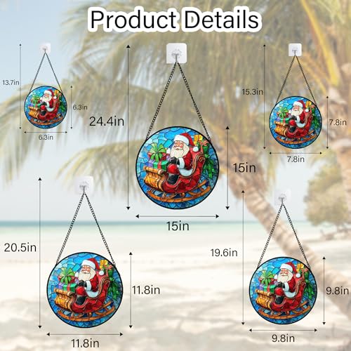 Christmas Santa Sleigh Stained Glass Window Hanging Suncatcher Gifts 9.8" (Red and Blue / 9.8x9.8 IN)