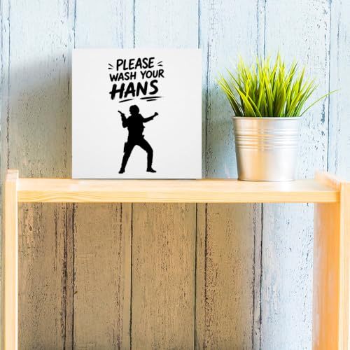 Bathroom Decor Wash Your Hans Funny Wooden Box Sign 5 x 5 Inches (White 1615 / Wooden box（5.1 x 5.1 inches）)