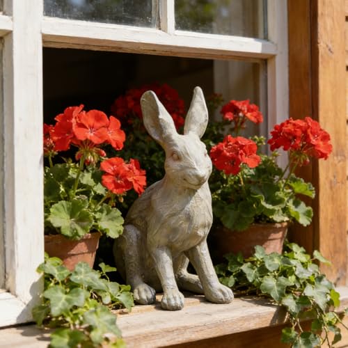 Rabbit Garden Statue 12 Inch Grey Resin Bunny Yard Decor (Gray 1)